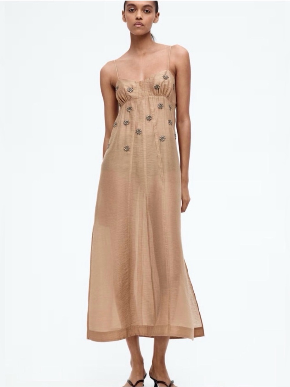 H&M Sheer Embellished Slip Strappy Midi Dress